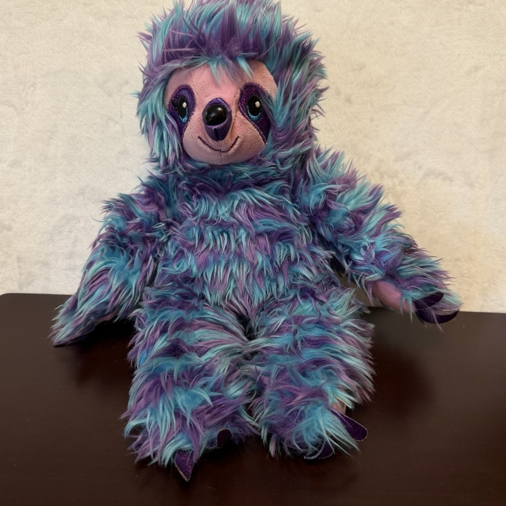 Build-A-Bear BAB Plush Shaggy SLOTH Blue Purple Colors Stuffed Animal 14"